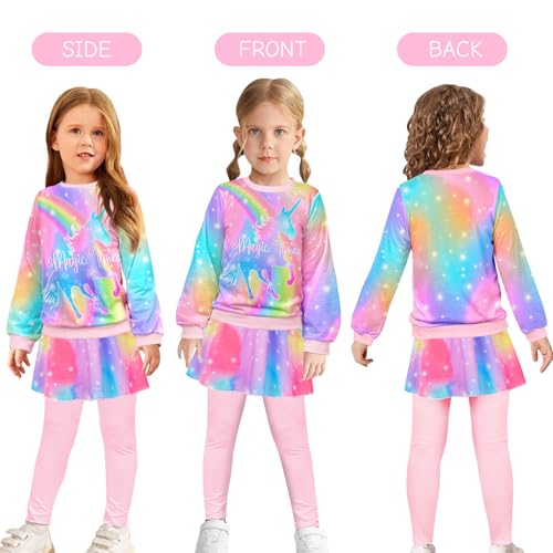 Image of Toddler Kid Girl Clothing Set Outfit Long Sleeve Top, Unicorn Print Pantskirts Fall Winter Outfit Set