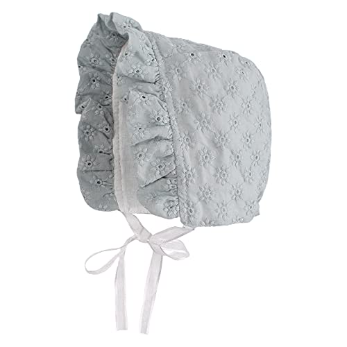Image of Baby Girl Bonnet Eyelet Lace Cotton Christening Bonnet Toddler Handmade Beanie Sun Protection Hat