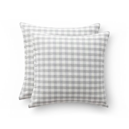 GAMUSI Juego 2 Funda Cojín Vichy a Cuadros 45x45 - Fundas cojín Decorativas sofá con Cremallera algodón Transpirable y Suave, Color Gris Claro