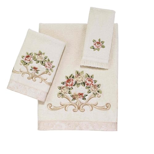Avanti Linens - 3pc Towel Set, Soft & Absorbent Cotton Towels (Rosefan Collection)