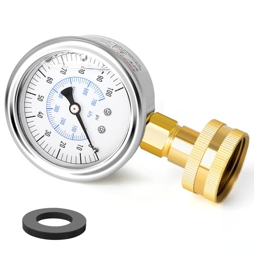 Image of MEANLIN MEASURE 0~100Psi Stainless Steel Frame 3 /4 inch Female 2.5 inch FACE DIAL Liquid Filled Pressure Gauge WOG Water Oil Air Water Pressure Test Table with Sealing Ring (with 2PCS Snaps)