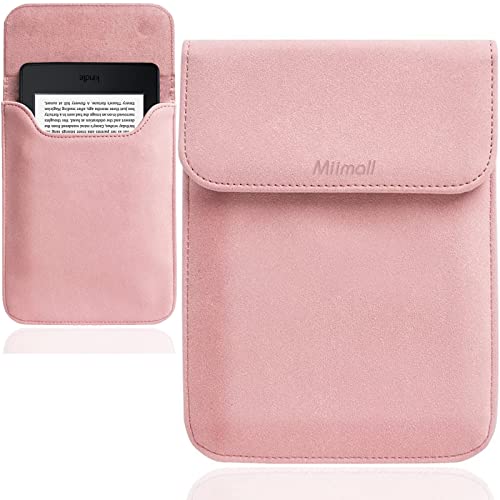Miimall Compatible with Kindle Paperwhite 11th Generation 2021 Leather Sleeve Protective Leather Pouch Bag Cover Cases for Kindle Paperwhite 11th 2021 and Paperwhite Signature Edition 2021(Pink)