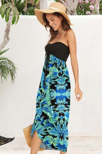 Image of Women's Beach Dress Summer Maxi Sundress Strapless Hawaiian Cover Ups Asymmetrical Wrap Dresses