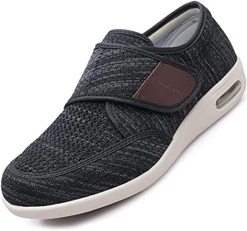 XRDSHY Diabetiker Schuhe Für Geschwollene Füße, Senioren Schuhe Mit Klettverschluss Herren Damen Diabetiker Hausschuhe, Spezialschuh Gesundheitsschuhe, Leicht Gesundheitsschuhe,Black Gray-44 EU Cover