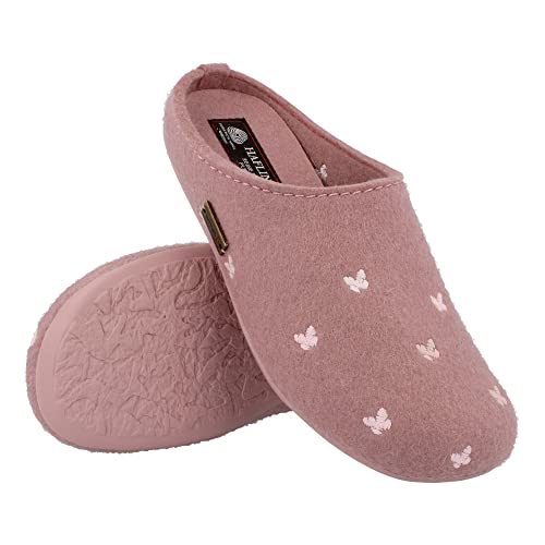 Image of HAFLINGER Fafalline Wool Felt Butterfly Motif Womens Slip On Mule Slippers Unisex