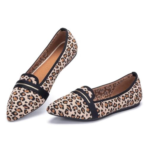 Image of Frank Mully Women's Casual Loafer Flats Slip On Loafer Shoes Comfortable Knit Flat Shoes Classics Pointy Toe Loafer Flats,for Work,Travel