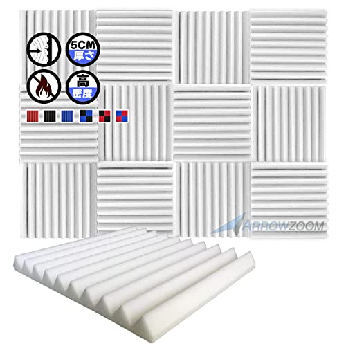 Arrowzoom スーパーダッシュ 新しい 12 ピース 防音 遮音 密度26㎏/m3 作品 吸音材 楽器 緩衝材 防音材 音響泡断熱治療 消音 超強力 騒音 スタジオ 吸音材質 室内装飾 防音対策 500x500x50 mm 縮状態出荷 スタジオレコーディング wedge タイルパネルウェッジサ SD1134 パールホワイト