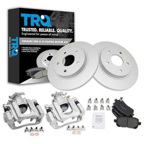 Image of TRQ Rear Brake Pad and Rotor Set Ceramic Coated Rotors Calipers