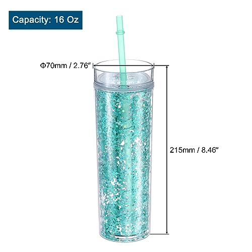 uxcell Skinny Acrylic Tumbler with Lid and Straw, 16 Oz Double Wall Cups for Ice Coffee, Shiny Travel Tumblers for Birthdays Gifts, Customization (Sky Blue) - Image 2