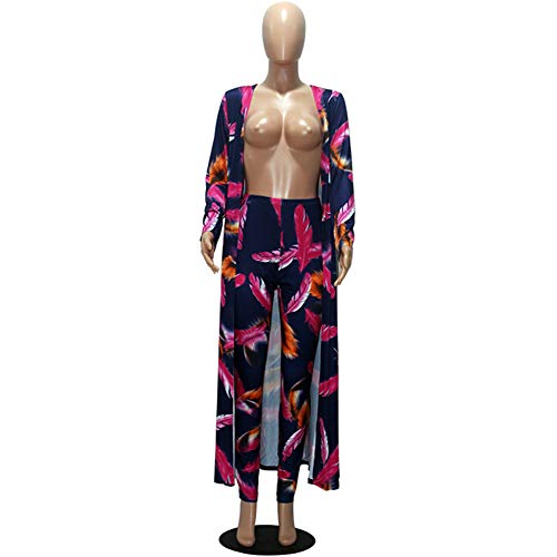 Women Fashion Print Long Sleeve Cardigan and High Waisted Long Pants 2 Piece Outfits Set3