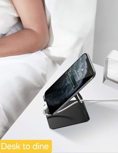 Image of Adjustable Metal Phone Stand for Desk | Sturdy Aluminum Cradle Dock for 4-8 Inch Smartphones | Anti-Slip Mobile Holder for Office, Study Table & Bedside | Universal Stand