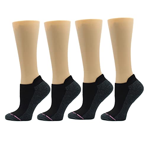 Dr. Motion 4 Pairs Womens Low Cut Cushioned Breathable Compression Ankle Socks with Arch Support (Black)
