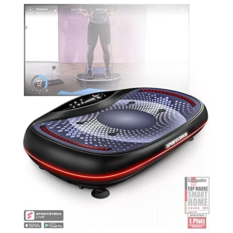 Sportstech 4D Premium Vibrationsplatte | Smart LED I 3 leise Motoren INext-Level Training mit Workout Sitz, Liegestützgriffe etc I Color Touch Display + Bluetooth I Fitness & Yoga für Zuhause |VP500 Cover