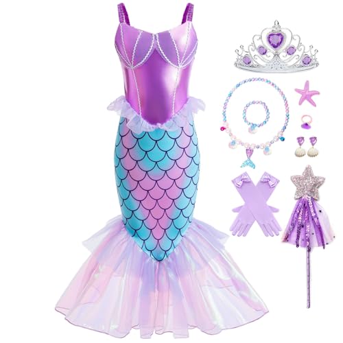 Snyemio Disfraz Sirenita Niña Vestido Sirena Princesa Ariel con Accesorios para Fiesta de Carnaval Cumpleaños, 2-3 Años