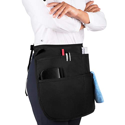 SupplyMaid Server Apron - Waterproof Stainproof Waist Apron for Waiters and Waitresses - 5 Convenient Pockets Hold Pens Notepads Straws and More - Designed for Restaurant and Catering Use
