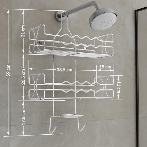 Image of Plantex Self Adhesive Bathroom Shelf for Wall /Stainless Steel 5in1 Multipurpose Bathroom Shelf and Rack /Shower Caddy /Bathroom Storage Shelf /Soap Holder /Bathroom Accessories for Home (Chrome)