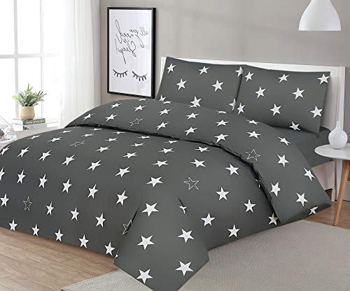 NORA HOME Funda Nordica Stars Estrellas Gris 100% Algodon 180 Hilos (Cama de 90 cm (155 de Ancho x 270 de Largo))