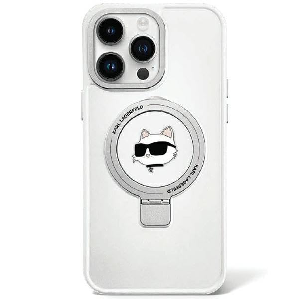 KARL LAGERFELD KLHMP15MHMRSCHH Coque pour iPhone 15 Plus 6,7" Blanc Rigide Anneau Support TĂŞte de Choupette
