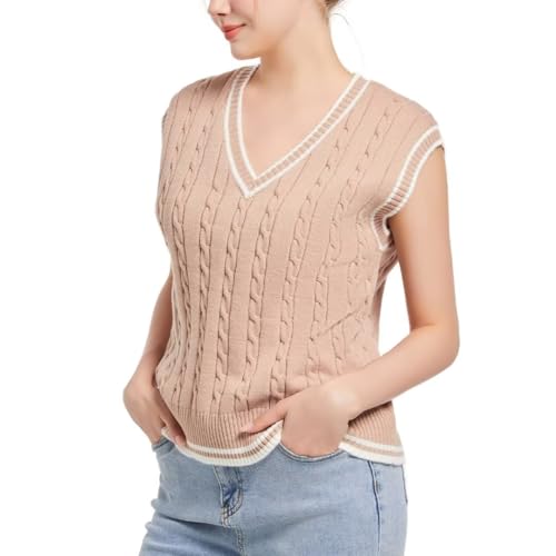 Image of Womens Sweater Vest Sleeveless Cotton Casual V Neck Pullover