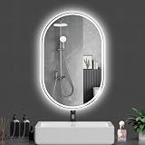WISSMIELS Oval LED Bathroom Mirror, 24'x 40' Frameless LED Mirror with Front Light and Backlit, Anti-Fog, Dimmable Modern Wall Mounted Lighted Mirror, Pill-Shaped Smart Mirror Bathroom