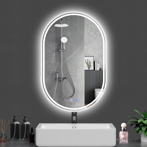 WISSMIELS Oval LED Bathroom Mirror 24x40 - Frameless Dimmable Anti-Fog Lighted Mirror with Front Light and Backlit, Modern Wall Mounted Vanity Mirror