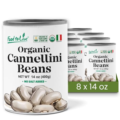 Food to Live Organic Italian Canned Cannellini Beans, 14 oz (Pack of 8) - Unsalted Non-GMO White Kidney Beans. Good Source of Fiber and Protein