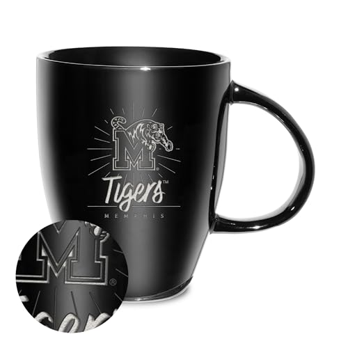 Rico Industries NCAA Memphis Tigers Sunburst Black 18oz Laser Engraved Ceramic Lustre Mug