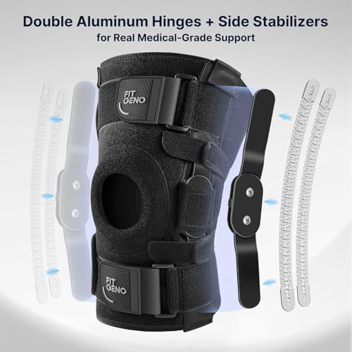 Image of Fit Geno Hinged Knee Brace for Meniscus Tear: Adjustable Support for Knee Pain w /Built-in Side Stabilizers & Removable Metal Hinges for ACL MCL Injury or Surgery Recovery - Men and Women
