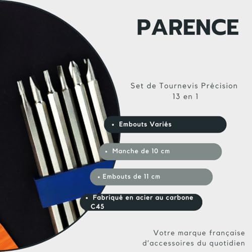 PARENCE - Set of 12 Screwdriver with Ergonomic Handle – TORX, Flat, Cross, Tri-Wing, Triangular, U – Heavy Duty Carbon Steel