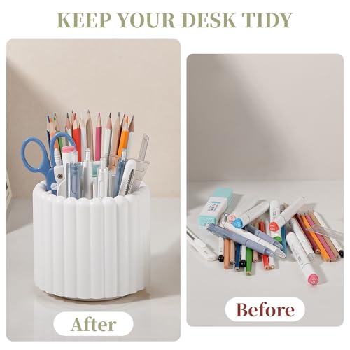 Image of Anyoifax 360 Rotating Pen Holder 7 Slots Desk Organizer Removable Pencil Cup Plastic Art Supplies and Accessories Desktop Storage Box Caddy for Office, School, Home (White)
