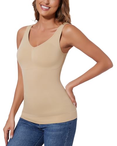 JOYSHAPER Women Tummy Control Shapewear Tank Tops V Neck Seamless Compression Camisole Slimming Body Shaper Cami Beige L