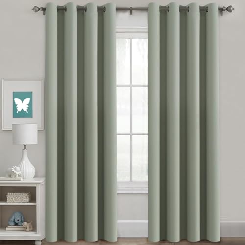 H.VERSAILTEX Light Sage Green Curtains for Bedroom Thermal Insulated Living Room Curtains 94 Inch Long Room Darkening Privacy Protection Window Curtain Panels/Drapes for Nursery, 2 Panels, Light Sage