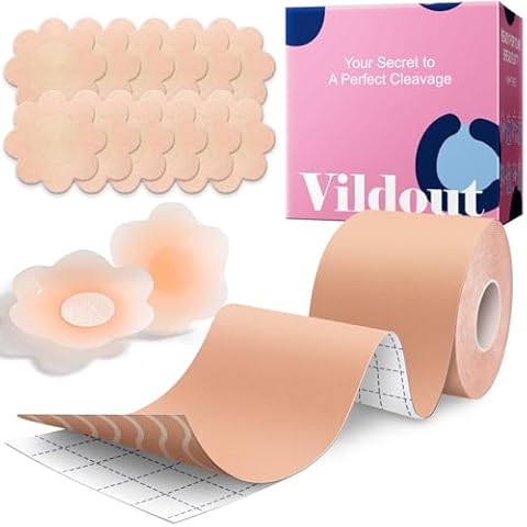 Vildout Boob Tape Kit -Boobtape for Breast Lift with Petals and Covers, Breathable Sticky Adhesive Bra Tape, Push Up Boobytape for Breast Lift, Breast Tape Suitable for Large Breasts A-G Cup Silk72 Cover