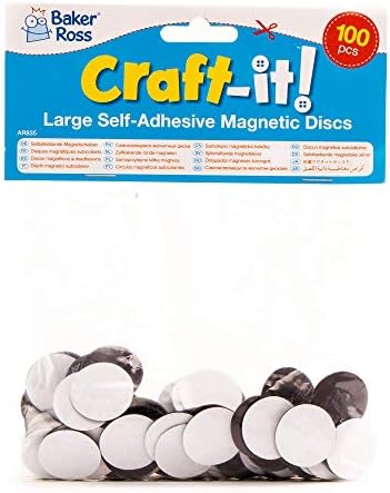 Baker Ross AR835 Large Self Adhesive Magnetic Discs (Pack of 100) Black Craft Magnets for Decorating