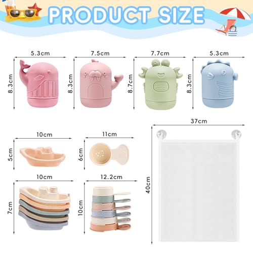 Miniatura 3 de Juguetes Baño Bebe Silicona,16 Piezas Juguetes Baño Bebe Para Niños Niñas 1 2 3 4 Año,Barquitos Flotantes,Squeeze Toys Juguete Apilable Juego De Ducha Juegos De Agua Juguetes Piscina Juguetes Playa