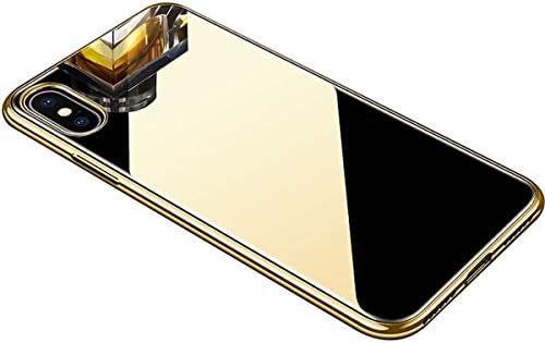 Luxury Fashion Mirror Phone Case for iPhone XR Case 6.1 inch Soft TPU Bumper Frame Shockproof + Tempered Glass Back Cover for Apple iPhone XR Phone Case Protective Case (Gold)