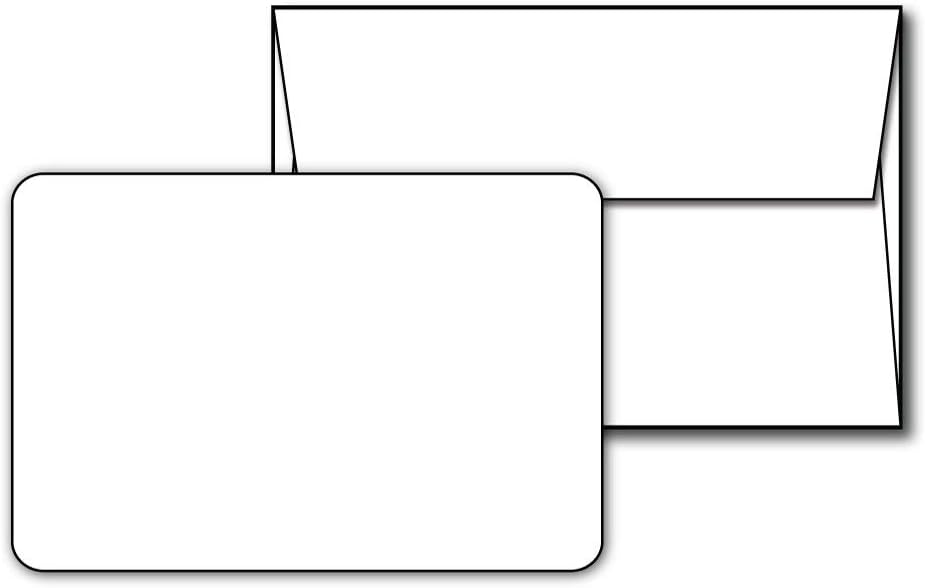 Blank White 4 1/4" x 5 1/2" (A2 Size) Rounded Edge Flat Cards - 100 Cards & 100 Envelopes