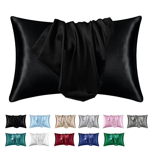 Kissenbezüge, 2er-Pack, gebürstete Mikrofaser, Kissenbezug mit Hotelverschluss, luftiger Kissenbezug für Haar und Haut (Standardgröße 50 x 75 cm, schwarz) Cover