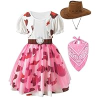 Daddy's New Fishing Buddy Kids Girls Cowgirl Outfit Halloween Dress Costume with Cowboy Hat Bandana