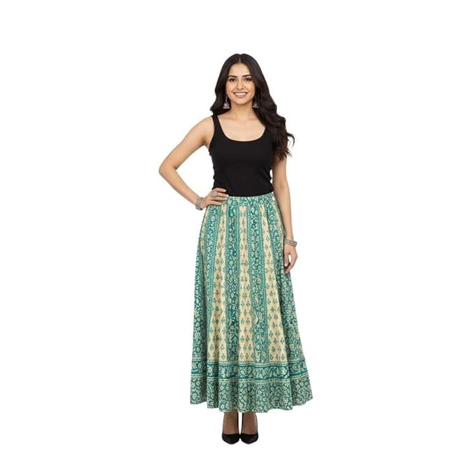 Image of HARSHITA-Enterprises Jaipuri Women's Cotton Printed Elastic Long Skirts