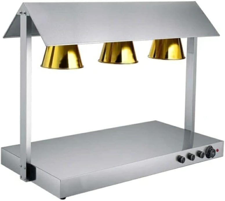 Shoppers Hub PNQ 865W Electric SS Triple Headed Food Lamp Warmer with Top and Bottom Heating for Ideal Heavy Duty Use in Commercial Culinary Places. (Colour: Gold)