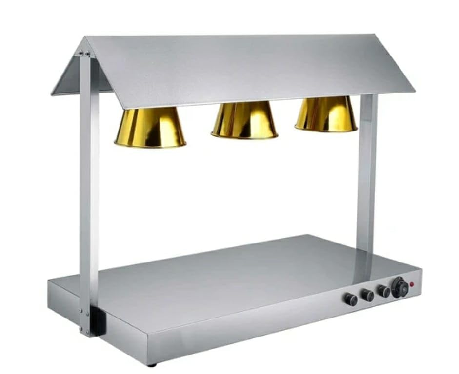 Shoppers Hub PNQ 865W Electric SS Triple Headed Food Lamp Warmer with Top and Bottom Heating for Ideal Heavy Duty Use in Commercial Culinary Places. (Colour: Gold)