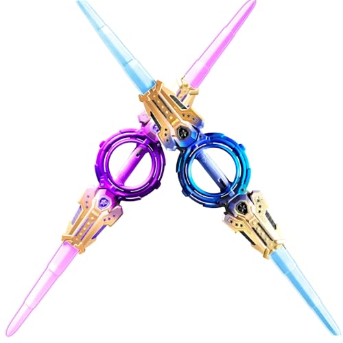 FGGHFT 2 pcs Rotating Lightsaber Toy Set 43 inches Long with hit-Sensitive Sound Effects Perfect for Rave Parties Role-Playing and Shows (Purple and Blue Dual Packs)