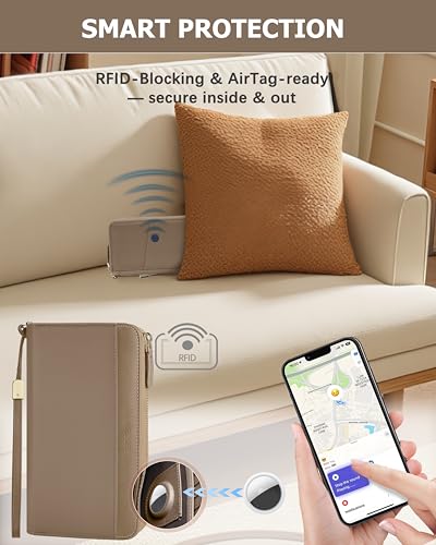 Image of Large Wallet for Women, Clutch Wallet with Passport Holder | RFID Wallet for Women, Zipper Clutch Purse, Passport Holder for Travel, Multiple Card Slots, Phone Pocket, Wristlet Strap