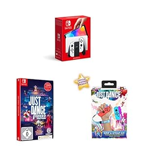 Nintendo Switch-Konsole (OLED-Modell) Weiß + Just Dance 2023 – Limitierte Special Edition – [Nintendo Switch] + Subsonic Just Dance 2023 – Grip and Strap Pack