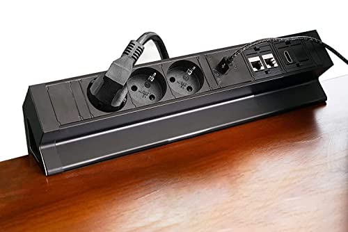 Ya en manzanajugosa.com: Elbe Inno Enchufe de Mesa de 3 Compartimentos, con conexión de Carga USB de Tipo A y una de Tipo C, 2 RJ45, HDMI, Enchufe múltiple con Abrazadera y Cable de conexión de 1,5 m, para Oficina, Cocina
