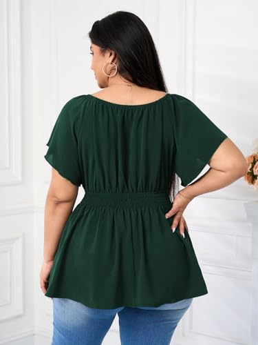 Womens Plus Size Tops V Neck Short Sleeve Blouse Babydoll Ruffle Peplum Smocked Dressy Casual Summer Top3