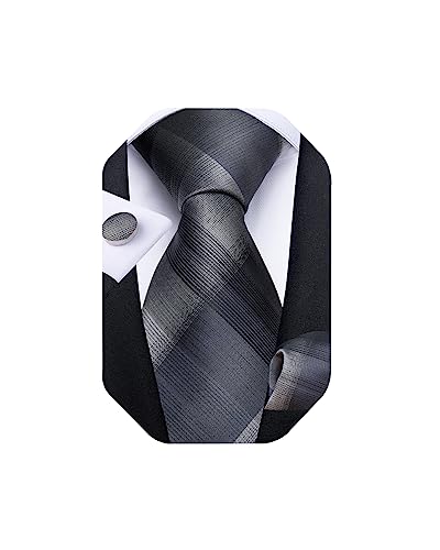 Image of DiBanGu Extra Long Tie for Men 63 inch XL Silk Necktie Set | Pocket Square and Cufflinks, Big and Tall, Jacquard Woven, Gift Box, Paisley /Plaid /Solid /Striped, for Weddinng Party Business