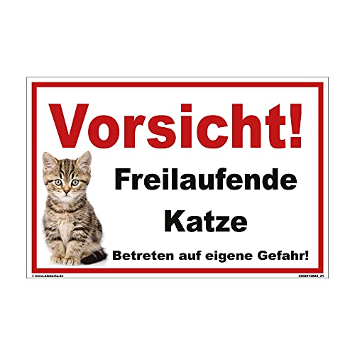 Katzenschild – Vorsicht Freilaufende Katze! Warnschild für Haus & Garten (20 x 30 cm)