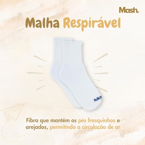MASH INFANTIL Kit 3 Pares Meia Cano Médio Alto Com Algodão Kids, 3 Branco, 28-33